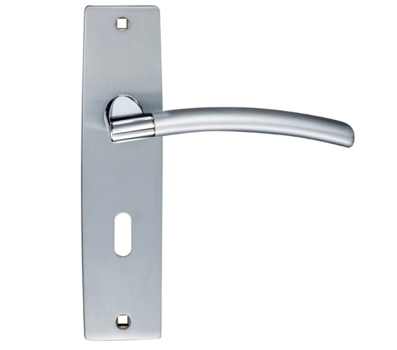 ZOO HARDWARE STANZA AMALFI DOOR HANDLES ON BACKPLATE DUAL FINISH SATIN CHROME & POLISHED CHROME – (SOLD IN PAIRS)