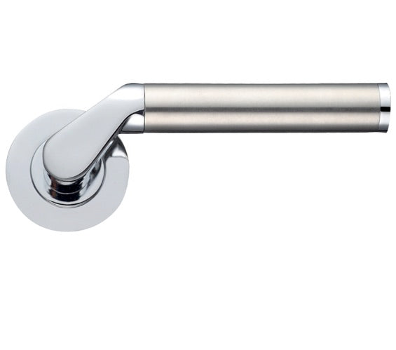 ZOO HARDWARE STANZA VENUS LEVER ON ROUND ROS DUAL FINISH POLISHED CHROME & SATIN CHROME - ZPZ120CPSS (SOLD IN PAIRS)