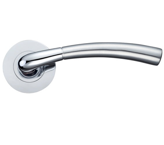 ZOO HARDWARE STANZA SATURN LEVER ON ROUND ROSE  DUAL FINISH SATIN CHROME & POLISHED CHROME - ZPZ130SCCP (SOLD IN PAIRS)