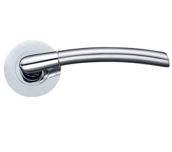 ZOO HARDWARE STANZA OLYMPUS LEVER ON ROUND ROSE  DUAL FINISH SATIN CHROME & POLISHED CHROME - ZPZ140SCCP (SOLD IN PAIRS)