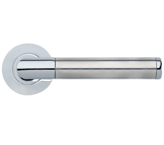 ZOO HARDWARE STANZA LUNA LEVER ON ROUND ROSE  DUAL FINISH POLISHED CHROME & SATIN STAINLESS STEEL - ZPZ170CPSS (SOLD IN PAIRS)