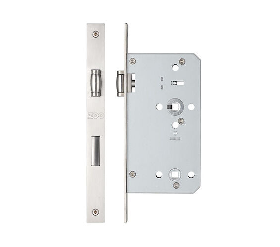 ZOO HARDWARE VIER 78MM C/C DIN ROLLER BATHROOM LOCK (SQUARE OR RADIUS PROFILE) - SATIN STAINLESS STEEL