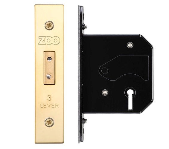 ZOO HARDWARE 3 LEVER UK REPLACEMENT DEAD LOCK (65.5MM OR 78MM) - PVD STAINLESS BRASS