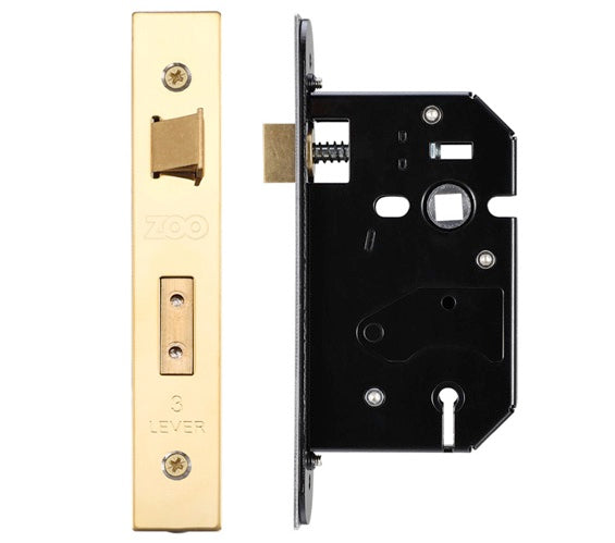 ZOO HARDWARE 3 LEVER UK REPLACEMENT SASH LOCK (65.5MM OR 78MM) - PVD STAINLESS BRASS