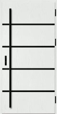White steel composite front door with black geometric design