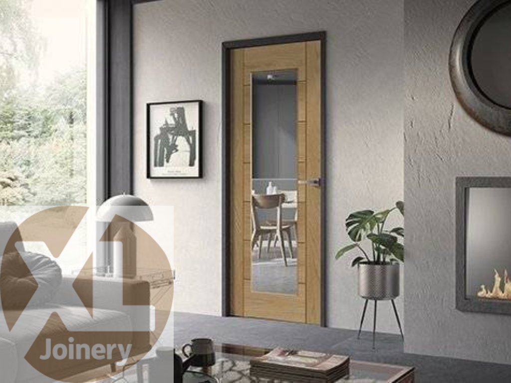 Modern interior door in a home setting with 'X Joinery' branding.