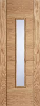 Wooden door with a vertical glass panel