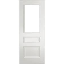 White door with three rectangular panels on a white background