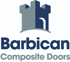 Barbican Composite Doors logo with a blue and gray design.