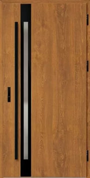 Front door with a glass panel and black frame