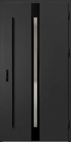 Modern black door with minimal design on a dark background