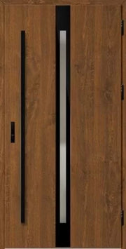 Front door with black and silver accents