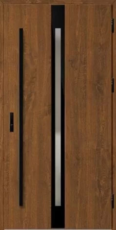 Front door with black and silver accents