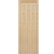 Wooden door with a slatted design on a white background