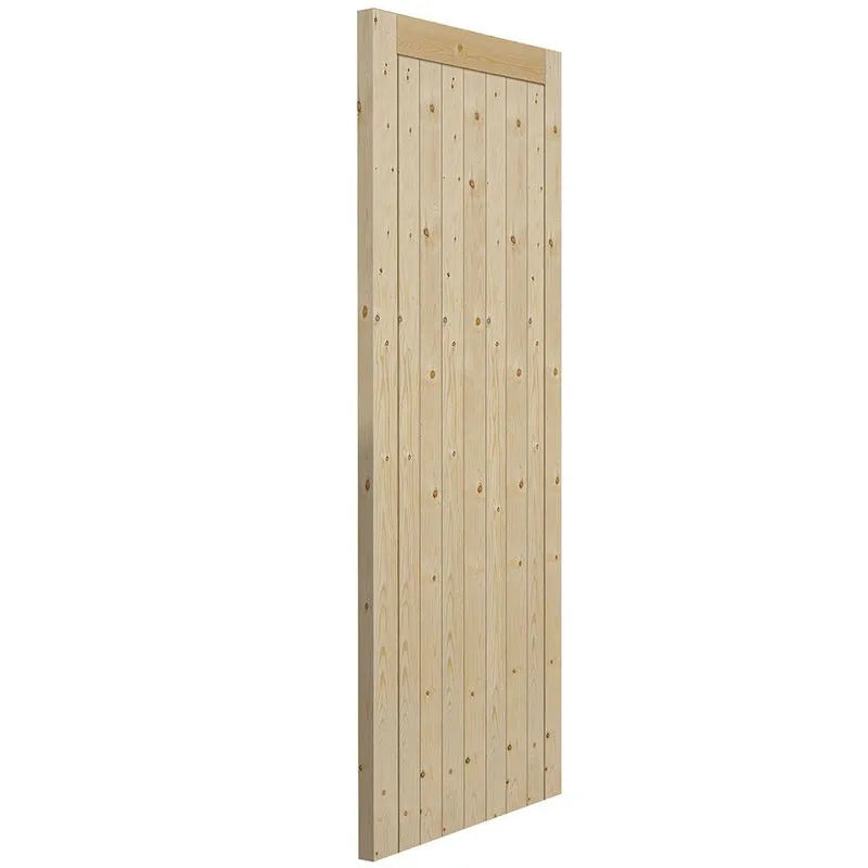 Wooden door with a light finish on a white background