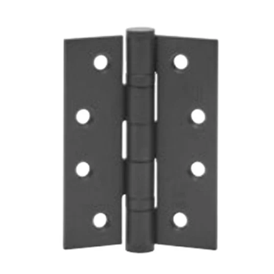Black metal hinge on a white background