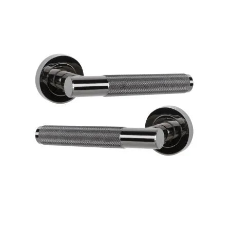 MARINO KNURLED LEVER DOOR HANDLE ON ROSE BLACK NICKEL