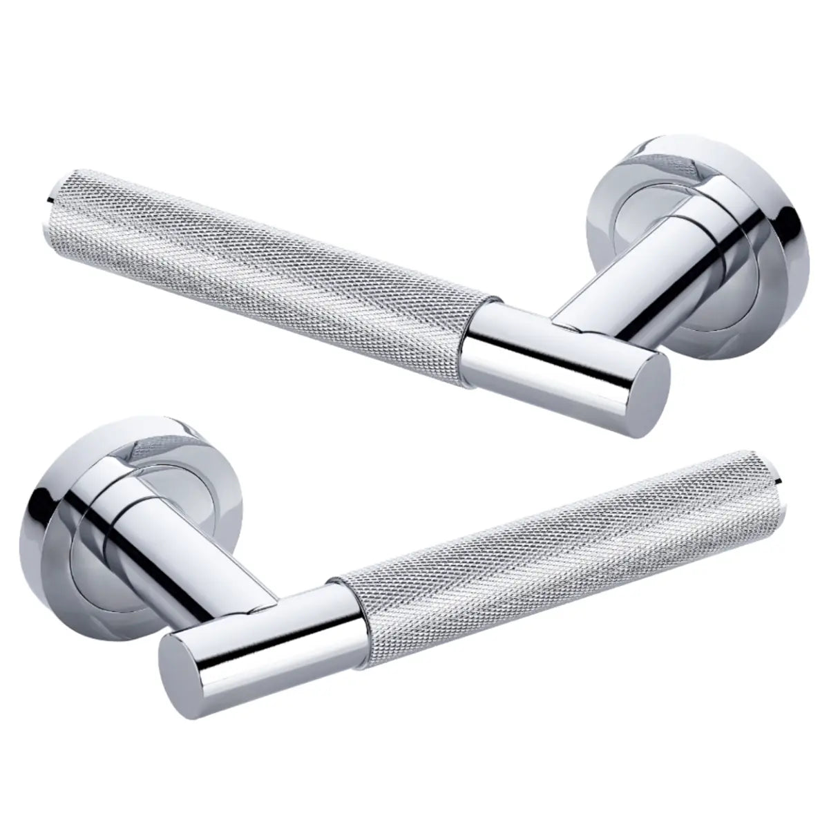 MARINO KNURLED LEVER DOOR HANDLE ON ROSE POLISHED CHROME