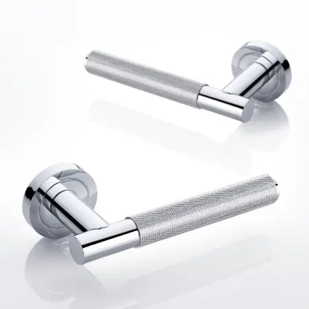 MARINO KNURLED LEVER DOOR HANDLE ON ROSE POLISHED CHROME
