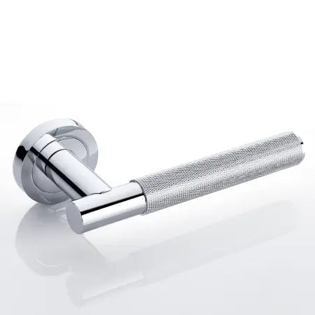 MARINO KNURLED LEVER DOOR HANDLE ON ROSE POLISHED CHROME