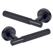 MARINO KNURLED LEVER DOOR HANDLE ON ROSE – MATT BLACK