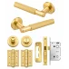 MARINO KNURLED DOOR HANDLE ON ROSE – BATHROOM PACK – MATT SATIN BRASS