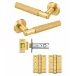 MARINO KNURLED LEVER DOOR HANDLE ON ROSE – LATCH PACK – MATT SATIN BRASS