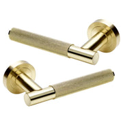 MARINO KNURLED LEVER DOOR HANDLE ON ROSE – SATIN BRASS
