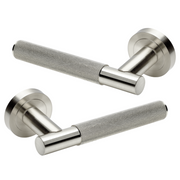 MARINO KNURLED LEVER DOOR HANDLE ON ROSE – SATIN NICKEL