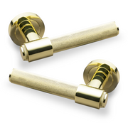 FLARE KNURLED LEVER DOOR HANDLE ON ROSE POLISHED BRASS