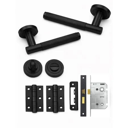 VELO LINEAR DOOR HANDLE ON ROSE – BATHROOM PACK – MATT BLACK