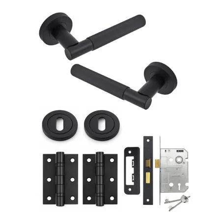 VELO LINEAR DOOR HANDLE ON ROSE – LOCK PACK – MATT BLACK