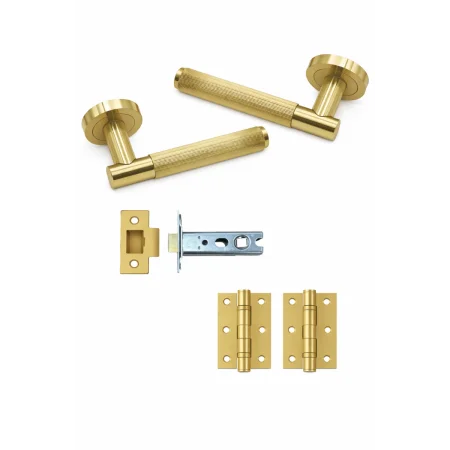 VELO LINEAR DOOR HANDLE ON ROSE – LATCH PACK – SATIN BRASS