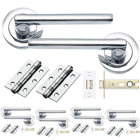 AMORA STYLE LEVERS ON ROSE – LATCH PACK – POLISHED CHROME (5 SETS)