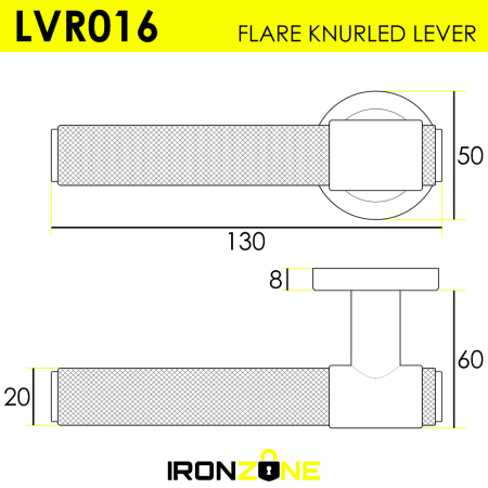 FLARE KNURLED LEVER DOOR HANDLE ON ROSE - SATIN BRASS / MATT BLACK