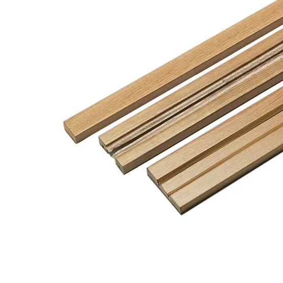 Three wooden strips on a white background