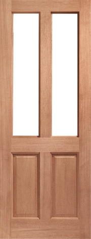 Wooden door with two glass panels and two solid panels