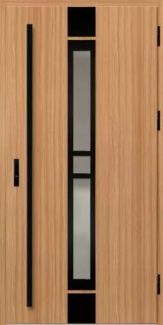 External steel composite door with glass panel and black frame