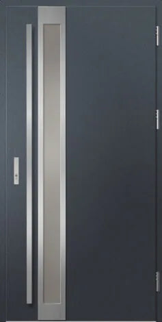 Modern gray door with metallic handle and side panels