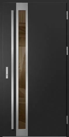 Modern black door with glass panels and metallic handles