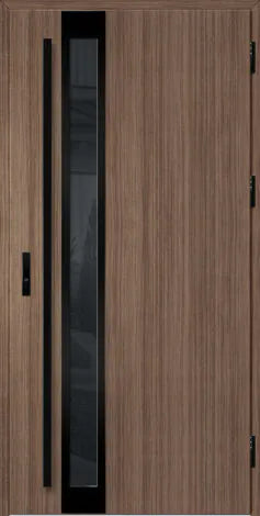 Front door with a glass panel and black frames