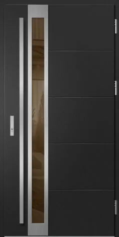 Modern black door with a glass panel and metallic handle