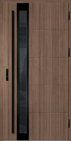 Front door with a glass panel and black frames