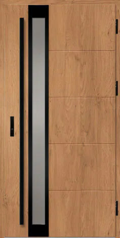 Front door with a glass panel and black frames