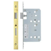 VDL7860‑PVDG DIN BATHROOM LOCK – BACKSET 60MM – 2‑PIECE FOREND – SQUARE – POLISHED BRASS EFFECT