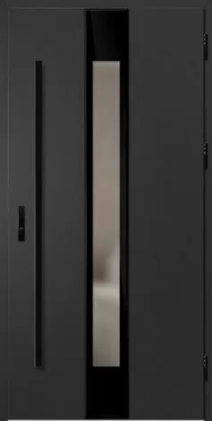 Modern black door with a glass panel
