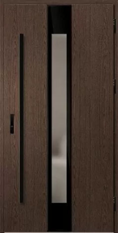 External door with a glass panel and handle