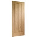 Wooden door with vertical slats on a white background